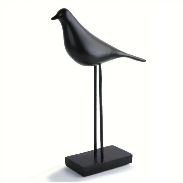 Figura decorativa de pájaro en base estilo minimalista 33,5x7,5 cm resina negra decoración para interiores en mesa negro