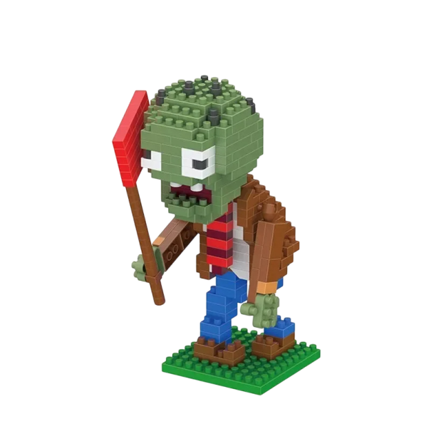 Figura dobrável de zombie com bandeira de Plants vs Zombies 290 peças Mini construção 6 x 7 x 10,5 cm 1