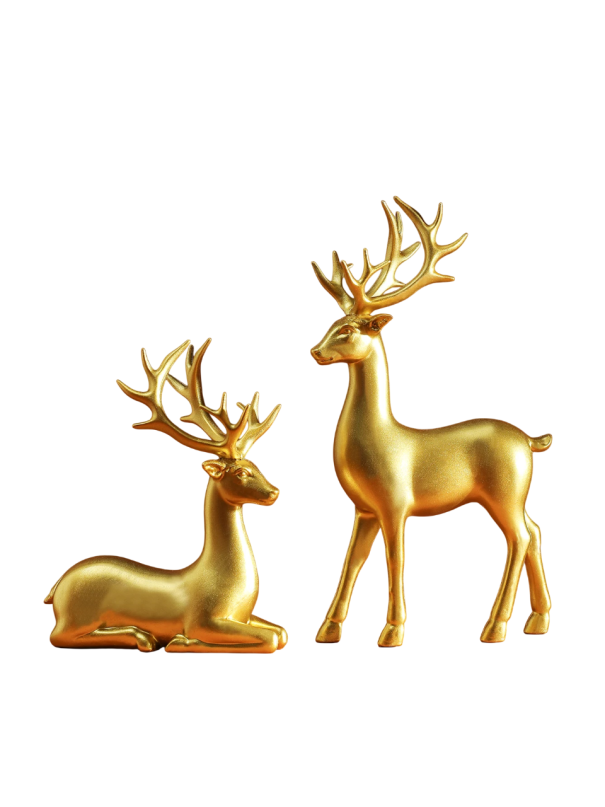 Figuras decorativas de ciervos mate 2 unidades 9x11 cm y 9x16 cm resina decoración moderna para interiores en estantería y cómoda dorado