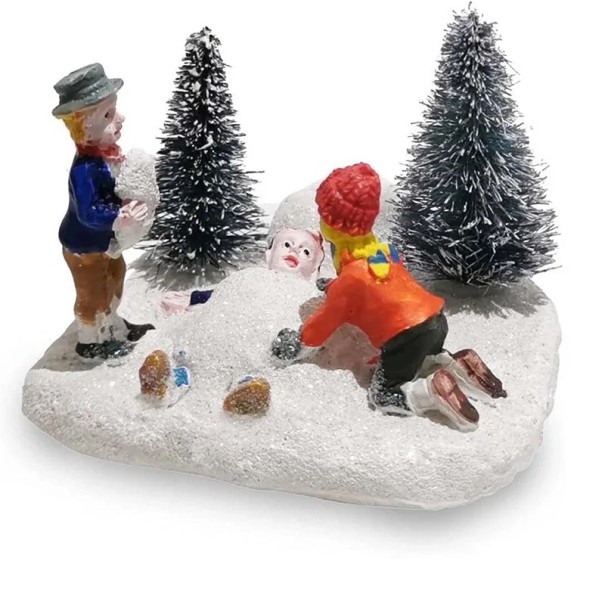Figurina de Crăciun pentru copii 7 x 6,5 x 6 cm Copii jucându-se în zăpadă Decorare drăguță de iarnă pentru decorarea festivă a mesei, raftului sau sub brad 1