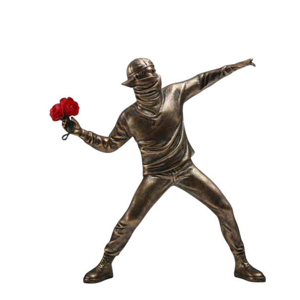 Figurine Blumenwerfer 21,5 x 18 x 5,5 cm Harzfigur mit Blume bronze