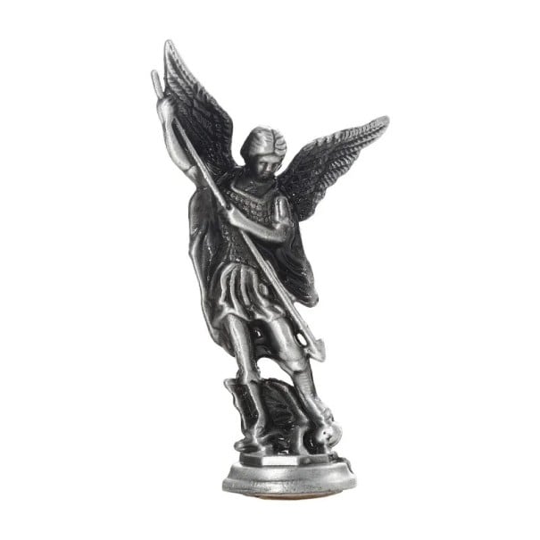 Figurine chrétienne de saint Michel 8 x 4,2 cm Alliage métallique Statue religieuse de l'archange Décoration d'autel symbole de protection gris