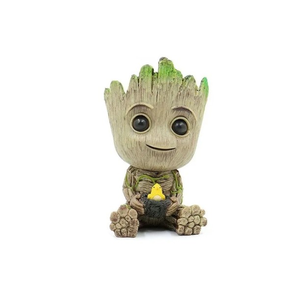 Figurine de collection miniaturisée de Groot avec un oiseau dans un nid 5 x 3,5 cm Décoration de table Petit pot de fleurs Personnage de film Cadeau 1