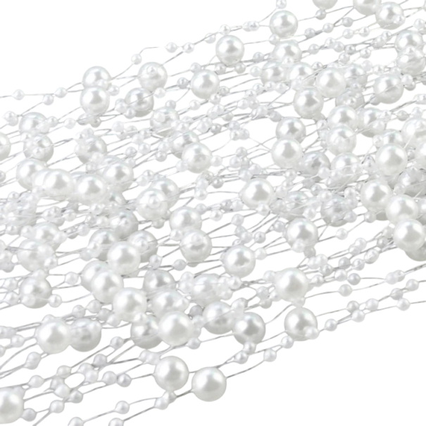 Fil de perles 10 m Fil décoratif en perles Guirlande de mariage Corde décorative pour cadeaux Décorations de Noël Création créative blanc