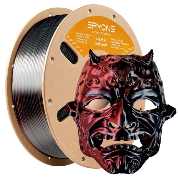 Filament dual PLA roșu-negru cu efect de mătase 1,75 mm pentru imprimare 3D 5 kg rolă Precizie ± 0,03 mm Suprafață lucioasă Bioplast 1