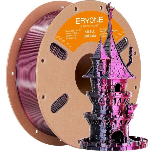 Filament en soie duale 1,75 mm Noir et rose 3 kg Dégradé brillant pour modèles décoratifs couches lisses création précise 1