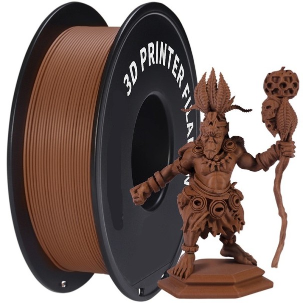 Filament PLA 1,75 mm szpula 1 kg Matowa faktura Wyraziste szczegóły Wysoka jakość druku Do wszystkich drukarek 3D Temperatura drukowania 190-220°C brązowy