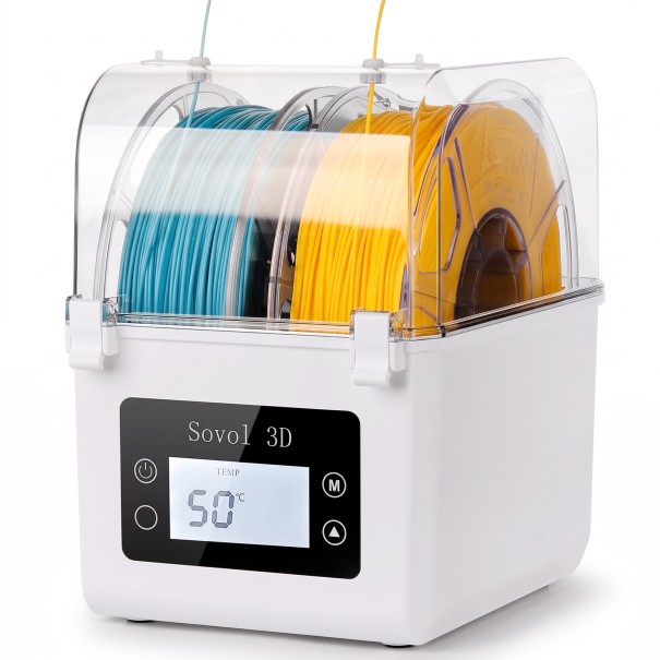 Filamenttørrer 24,6 x 17,5 x 24,2 cm med forbedret ventilator og spoleholder til tråde 1,75 og 2,85 mm hvid tørboks til 3D-printer 1