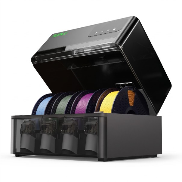 Filamenttørrer 363 x 278 x 131 mm til 4 ruller á 1 kg med justerbar temperatur 35–70 °C og nem installation sort til tørring under printing 1