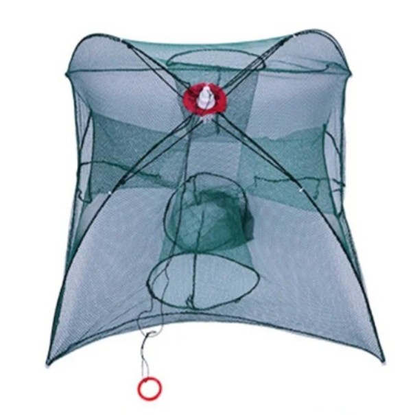 Filet de pêche portable avec quatre ouvertures Piège à poissons pliable Maille résistante Léger et compact Conception pour une pêche facile Utilisation facile en eau douce et salée 1