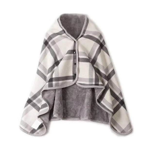Filt med knappstängning 135 x 80 cm Dubbelskiktad värmande filt med rutigt mönster Multifunktionell filt för hemmet kontoret och resor 1