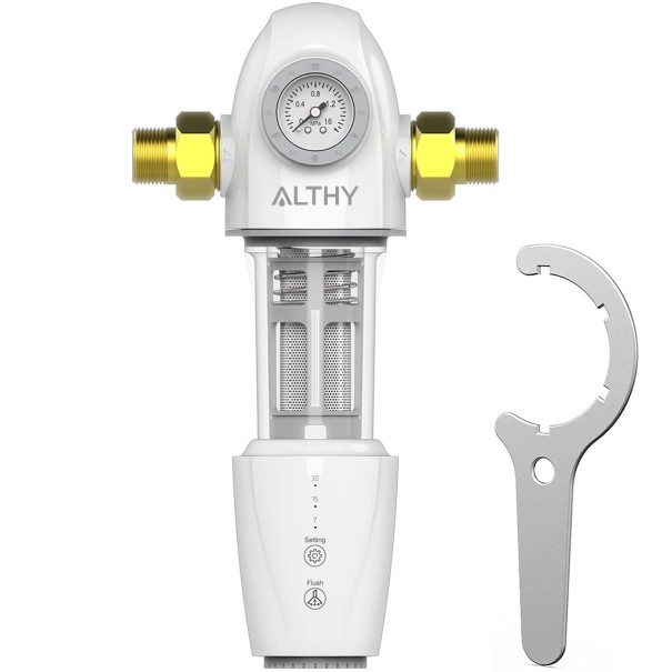 Filtro de agua automático con lavado 5000 l/h filtración de acero inoxidable 40 µm alimentación por batería para protección de la red de agua doméstica 1
