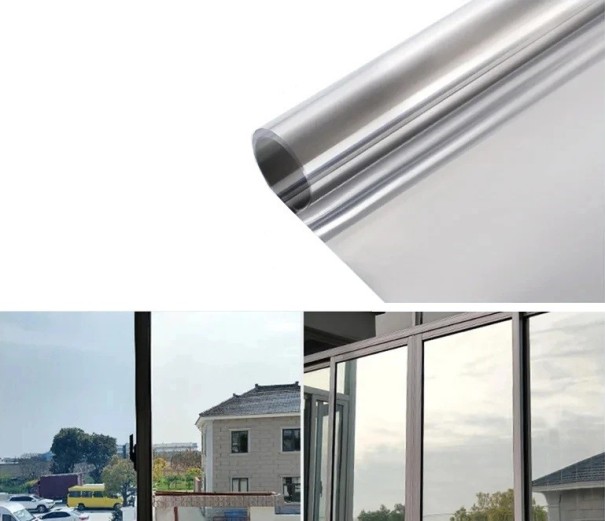 Finestra a una via pellicola 60 x 500 cm Pellicola autoadesiva per finestre Protezione della privacy Filtro UV Effetto specchio Decorazione per interni argento