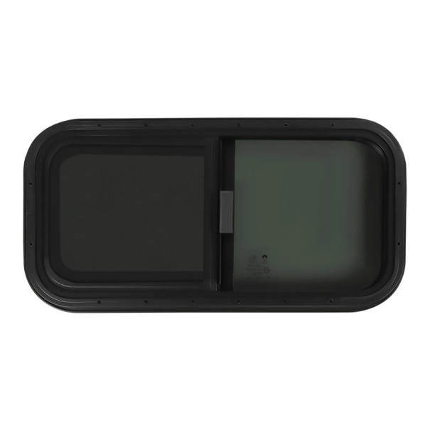Finestra scorrevole per camper con telaio in alluminio nero e rete anti-insetti 70 x 40 cm Vetro temperato oscurato e gomma Per camper e rimorchi 1