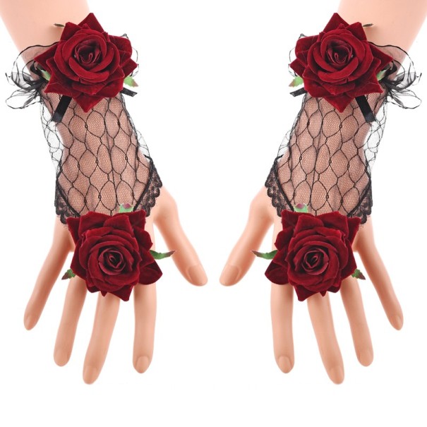 Fingerlose Damenhandschuhe mit Rosen 1