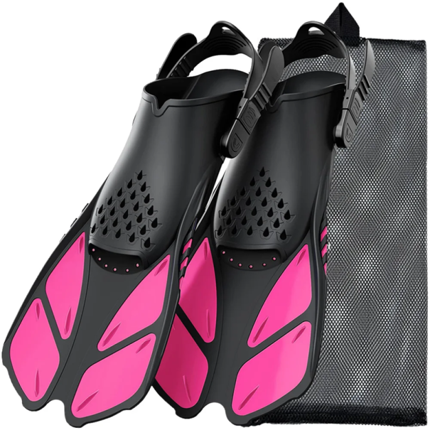 Fins de silicone para snorkelling com fivelas ajustáveis Aberturas no calcanhar Antiderrapantes ideais para mergulho e natação no mar rosa 42-47