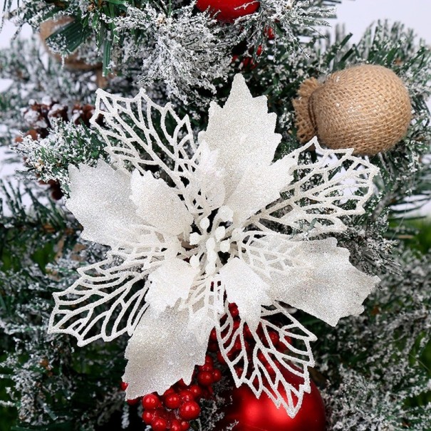 Fiore artificiale di stella di Natale 5 pz bianco