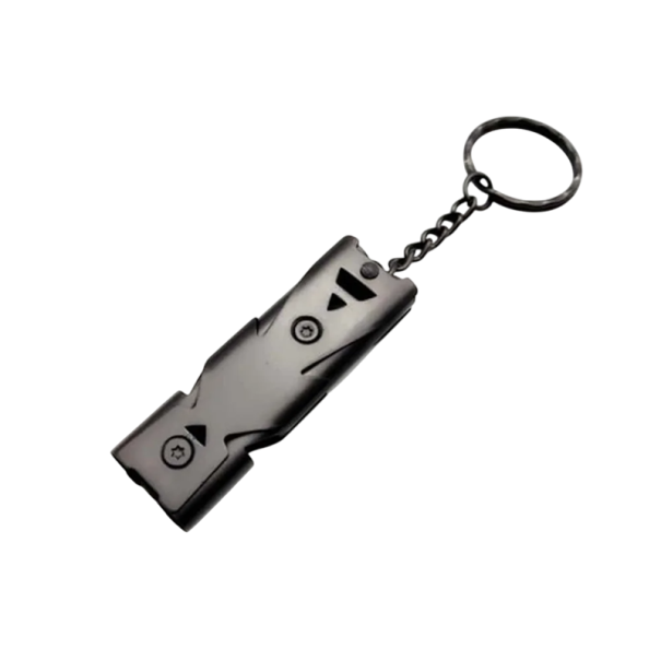 Fischietto di emergenza in acciaio inossidabile doppio 5,8 x 1,8 cm Fino a 180 dB Con portachiavi per sopravvivenza Fischietto di sicurezza 1