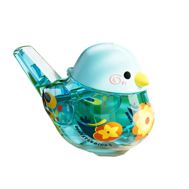 Fischietto per uccelli in plastica 6 x 6 x 9,5 cm Giocattolo musicale acquatico per neonati Sviluppo dell'udito Richiamo degli uccelli Riempimento d'acqua Allenamento musicale blu