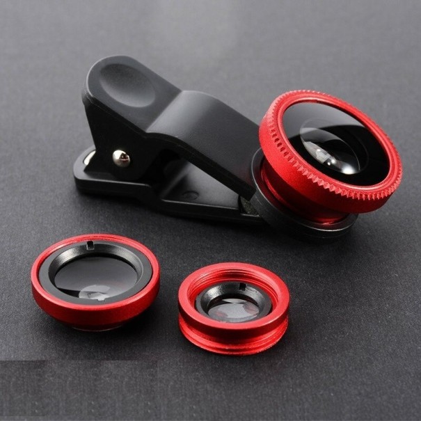 Fisheye voor telefoon - 3-in-1 set rood