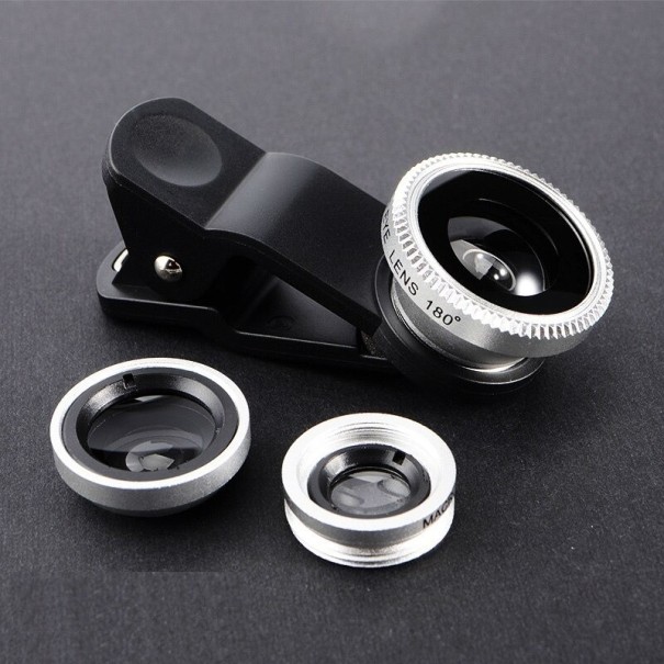 Fisheye voor telefoon - 3-in-1 set zilver