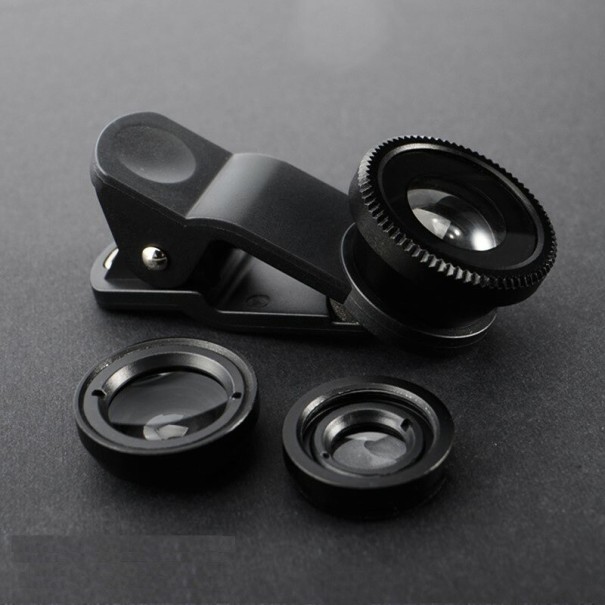 Fisheye voor telefoon - 3-in-1 set zwart