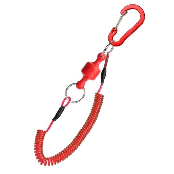 Fishing Magnetic Clip with Carabiner and Safety Spring Max. 150 cm Strong Magnetic Holder for Fishing Gear Quick Release Clip for Pliers, Landing Nets and Accessories red