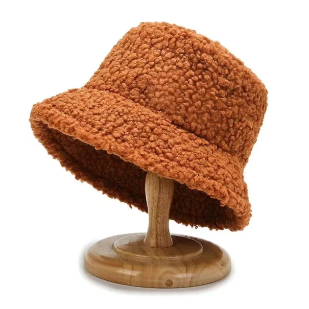 Fiskarhatt av lammull Vändbar Vinter unisex Bucket Hat Snygg huvudbonad Mjuk och varm mössa 56-58 cm Höst Vinter orange