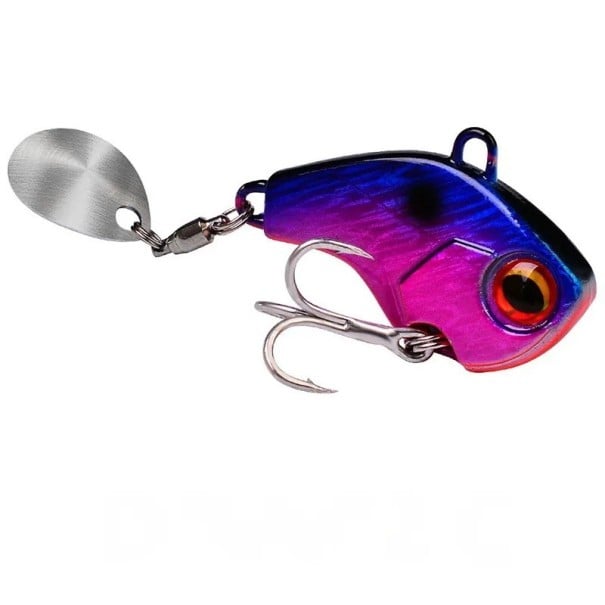 Fiskeglitterhalespinner 25 mm 6 g agn med roterende hale, metalspinnende lokkemiddel, vibration og glans, attraktiv bevægelse til rovfisk lilla