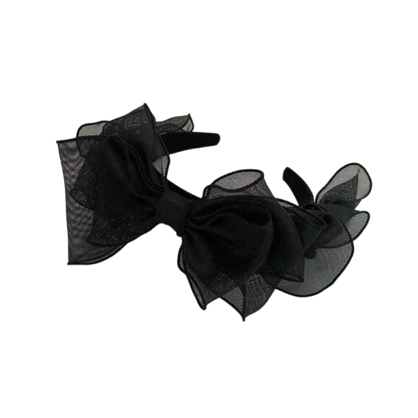 Fita de cabelo preta em rede com grande laço 15x15x5 cm Estilo coreano elegante Aro de cabelo para mulheres Meninas doces Acessórios de cabelo de moda Plástico 1