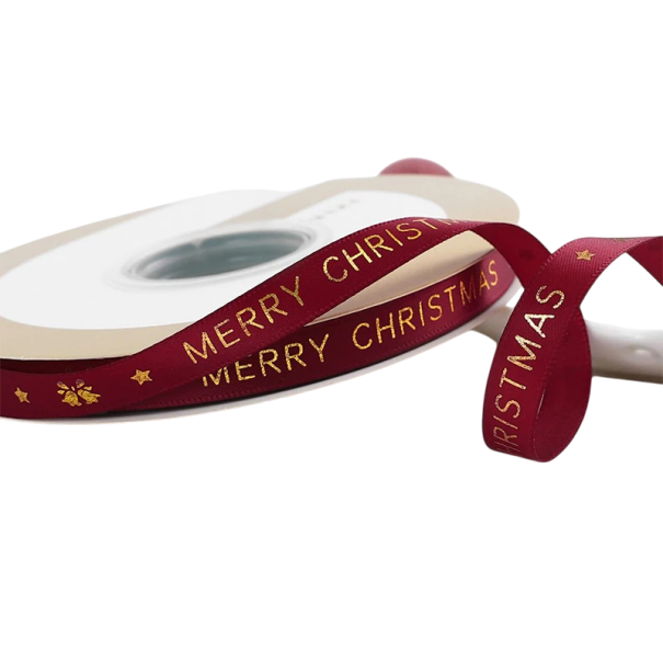 Fita de Natal 1 cm x 5 m Fita de poliéster com impressão Várias cores para embrulho de presentes, decorações de Natal, bolos, bouquets e criações DIY criativas borgonha