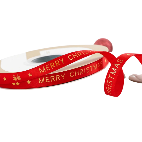 Fita de Natal 1 cm x 5 m Fita de poliéster com impressão Várias cores para embrulho de presentes, decorações de Natal, bolos, bouquets e criações DIY criativas vermelho