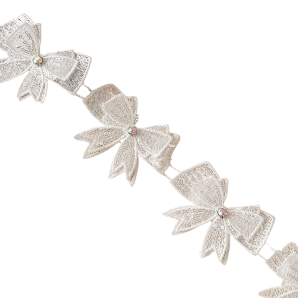 Fita de renda com lantejoulas e padrão de laços 5 cm x 1 m Fita decorativa de poliéster com lantejoulas para adornar vestidos, roupas, acessórios e decorações 1