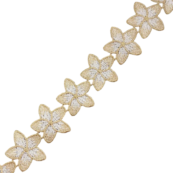 Fita de Renda Floral 3,5 cm x 91 cm Fita Branca com Borda Dourada Renda Decorativa Poliéster e Algodão Fita para Decorações de Casamentos 1
