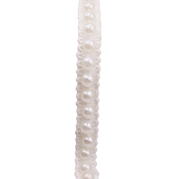 Fita de renda pérola branca largura 1,5 cm comprimento 91 cm Fita decorativa em poliéster com imitação de pérolas para adornar vestuário decorações 1