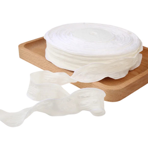 Fita decorativa xadrez 2,5 cm comprimento 91 cm Fita de tecido em algodão e poliéster com borda ondulada Borda decorativa para costura de decorações branco