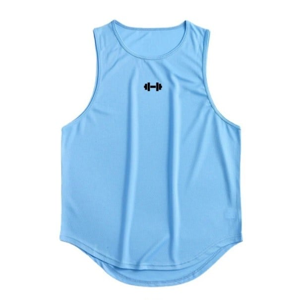 Fitness canotta da uomo in materiale sportivo in poliestere Collo rotondo Design monocolore Stampa con manubri sul petto Per blu M