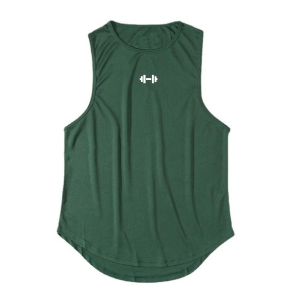 Fitness heren tanktop Polyester sportmateriaal Ronde hals Eenkleurig ontwerp Drukknop halter op de borst Voor krachttraining groen XL