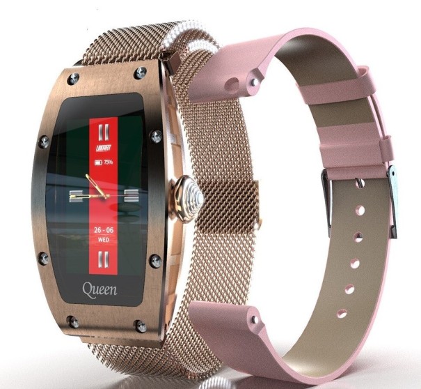 Fitness-smartwatch til kvinder med udskiftningsrem rosa