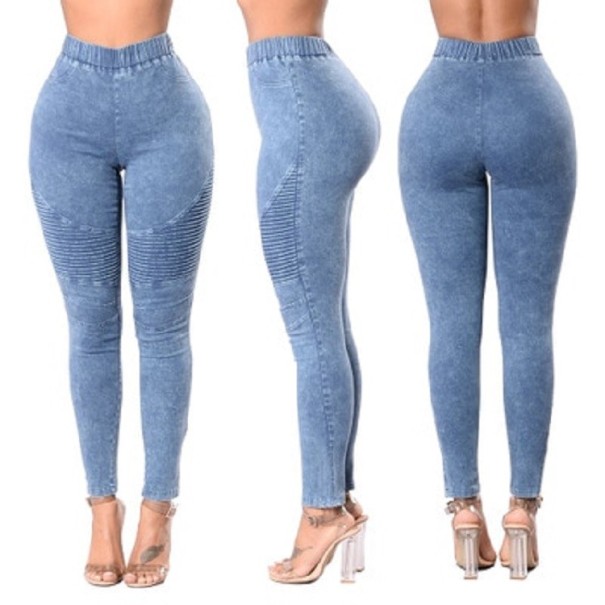 Fitnessjeans voor dames lichtblauw XL