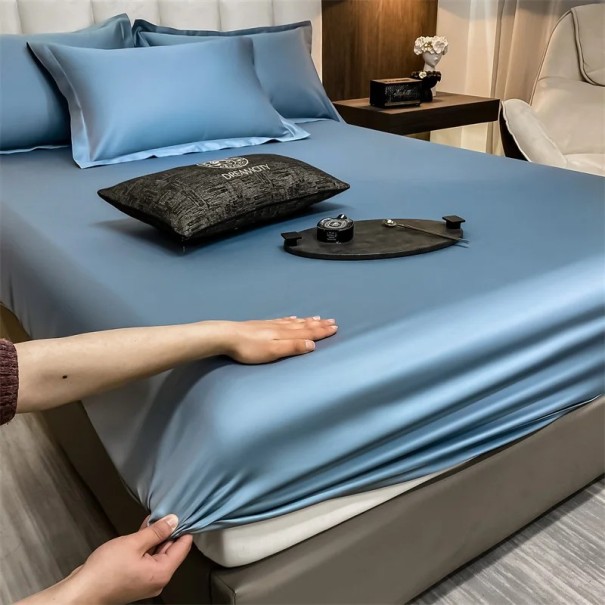 Fitted Sheet with Elastic 400 TC Size 90 x 200 cm Plain Smooth Sheet Pleasant to the Touch For Mattresses up to 20 cm blue