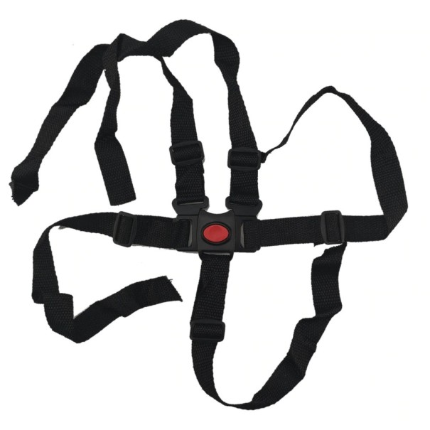 Five-Point Safety Harness for Child in High Chair Adjustable Black Nylon Straps Central Buckle with Button Strap Size 45 x 2.5 cm 1
