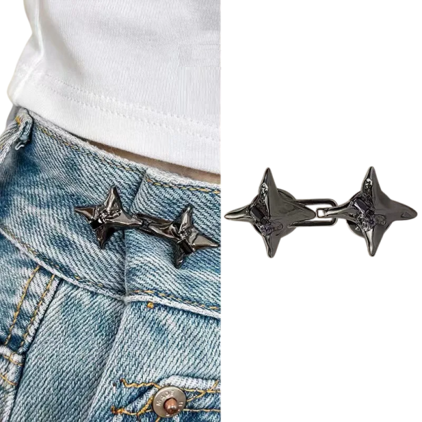 Fivela metálica ajustável de 4 cm em forma de estrela para apertar calças Acessório de cinto estiloso Material metálico resistente Decoração para a cintura preto
