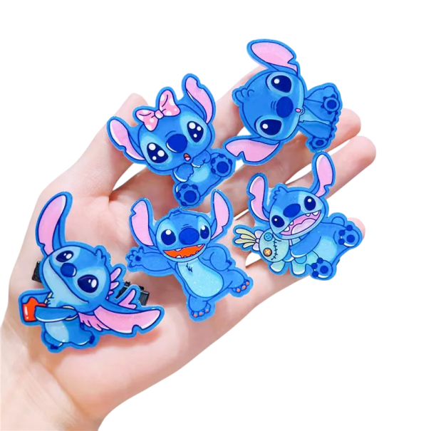 Fivelas azuis para cabelo com Stitch 5 pcs Fivelas metálicas infantis com um motivo adorável Fixação segura Adequadas para a escola e festas Penteado sem esforço 1