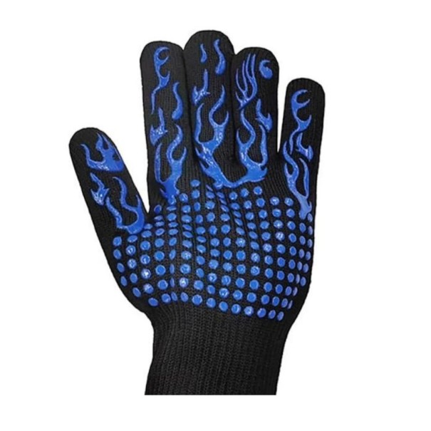 Flame Resistant Non-Slip Kitchen Glove 25 cm Heat Resistant Protective Cooking Glove for Grilling Baking Handling blue