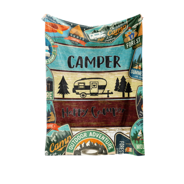 Flannel Blanket 150 x 200 cm Warm Soft Cover with Caravan and Nature Motif Multicoloured Comfortable Blanket for Sleeping and Relaxation 1