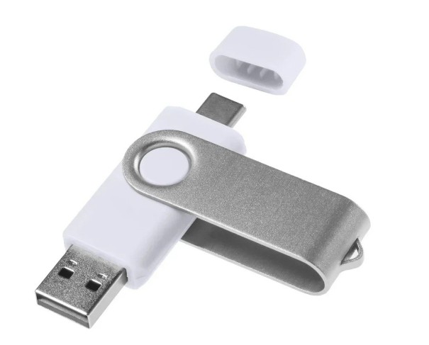 Flash disk 16 GB USB 2.0, dual port, konektor typu C a USB A, voděodolný, prachuvzdorný, kompaktní design bílá