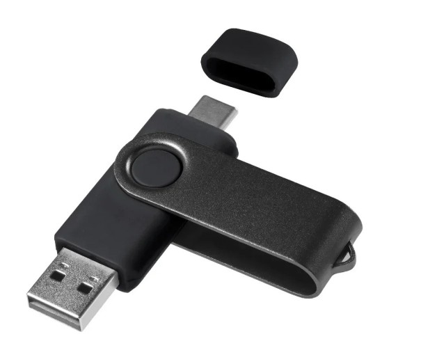 Flash disk 64 GB USB 2.0, dual port, konektor typu C a USB A, voděodolný, prachuvzdorný, kompaktní design černá