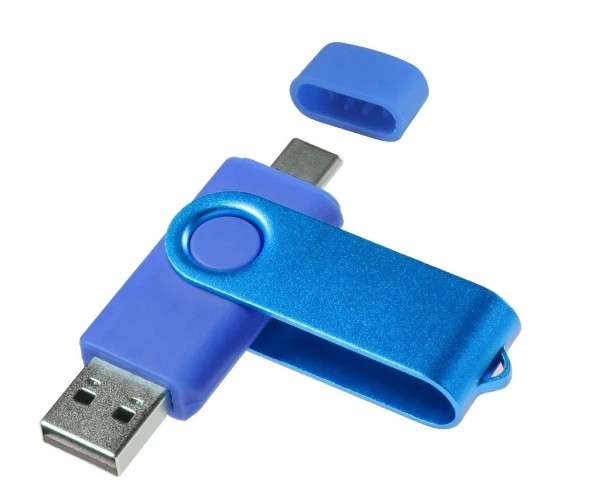 Flash disk 64 GB USB 2.0, dual port, konektor typu C a USB A, voděodolný, prachuvzdorný, kompaktní design modrá