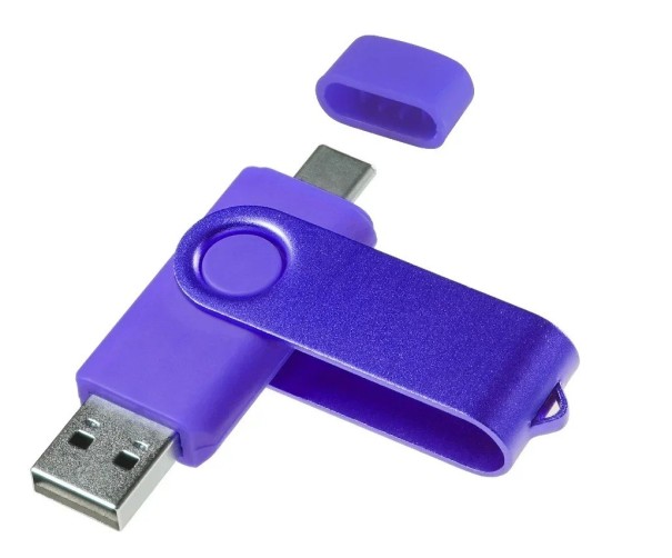 Flash disk 8 GB USB 2.0, dual port, konektor typu C a USB A, voděodolný, prachuvzdorný, kompaktní design fialová